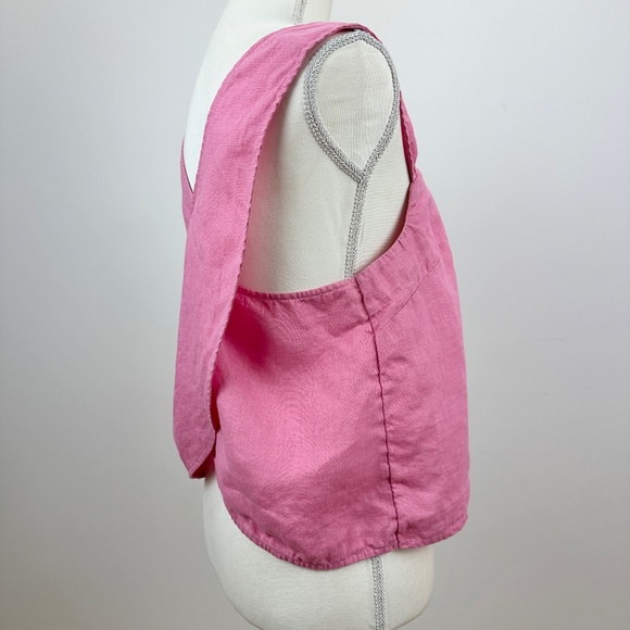 SOLD* Madewell Irene 100% Linen Cross Back Sleeveless Crop Top Pink - Picture 7 of 9